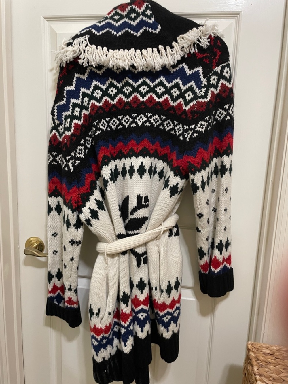 Polo by Ralph Lauren Black, White, Red & Navy Fair Isle Shawl Cardigan - Picture 6 of 16